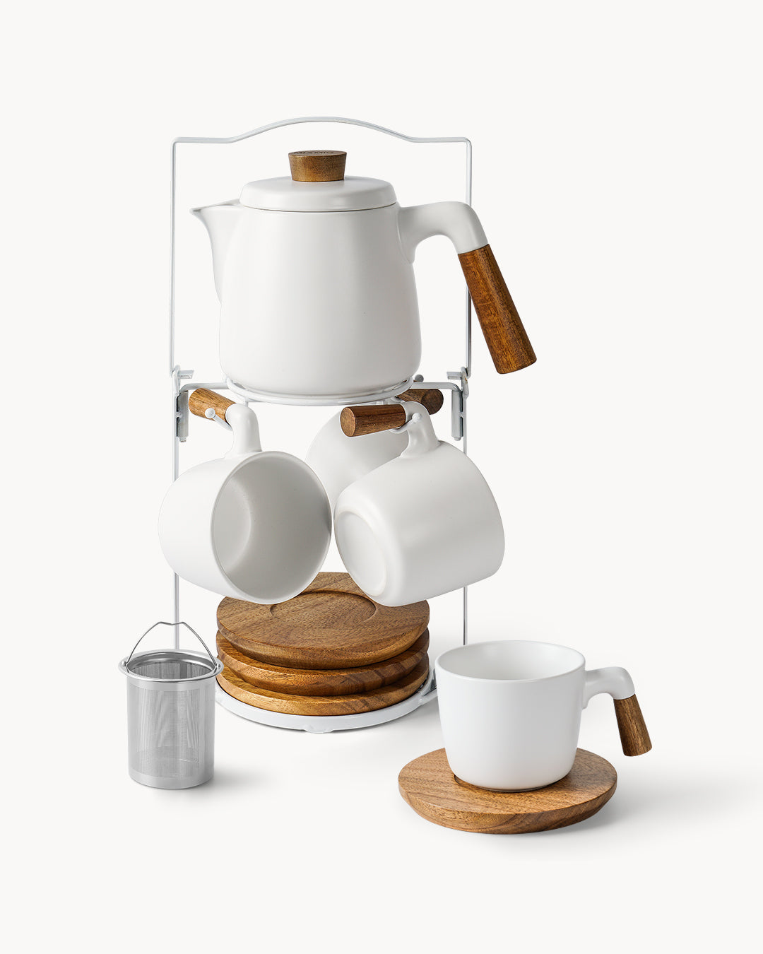 Set teiera con base e 4 tazze per 4 persone 1000ml