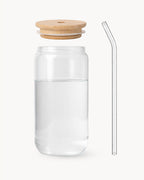 Bicchieri con coperchio in bambù e cannuccia in vetro, set da 4, 500 ml