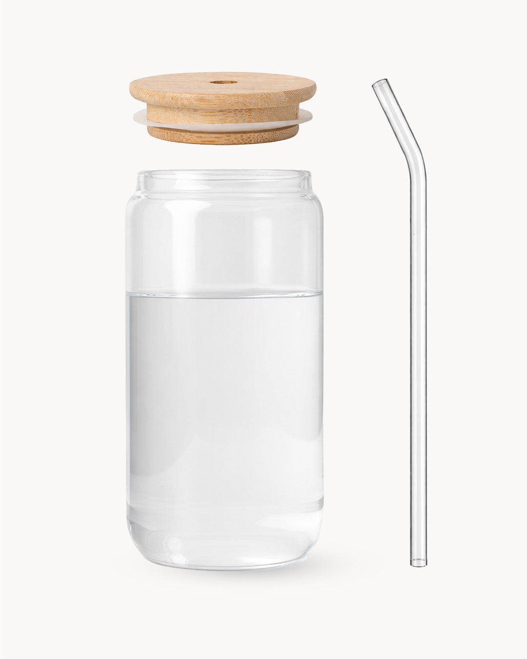 Bicchieri con coperchio in bambù e cannuccia in vetro, set da 4, 500 ml