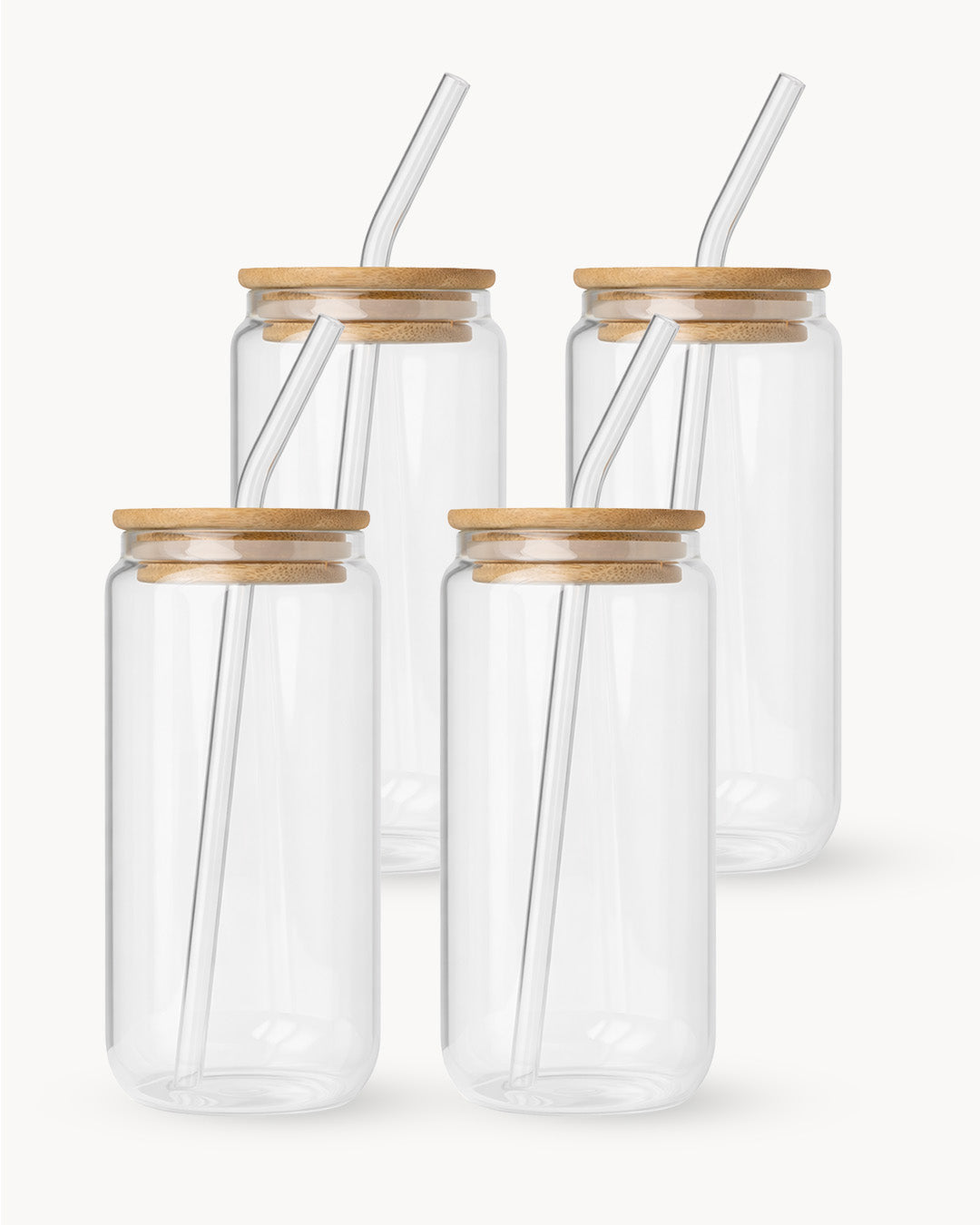 Bicchieri con coperchio in bambù e cannuccia in vetro, set da 4, 500 ml
