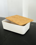 Portapane in ceramica con coperchio in bambù