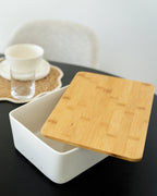 Portapane in ceramica con coperchio in bambù