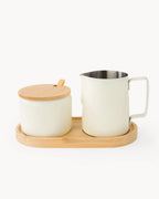 Set latte e zucchero in acciaio inossidabile con vassoio in bambù