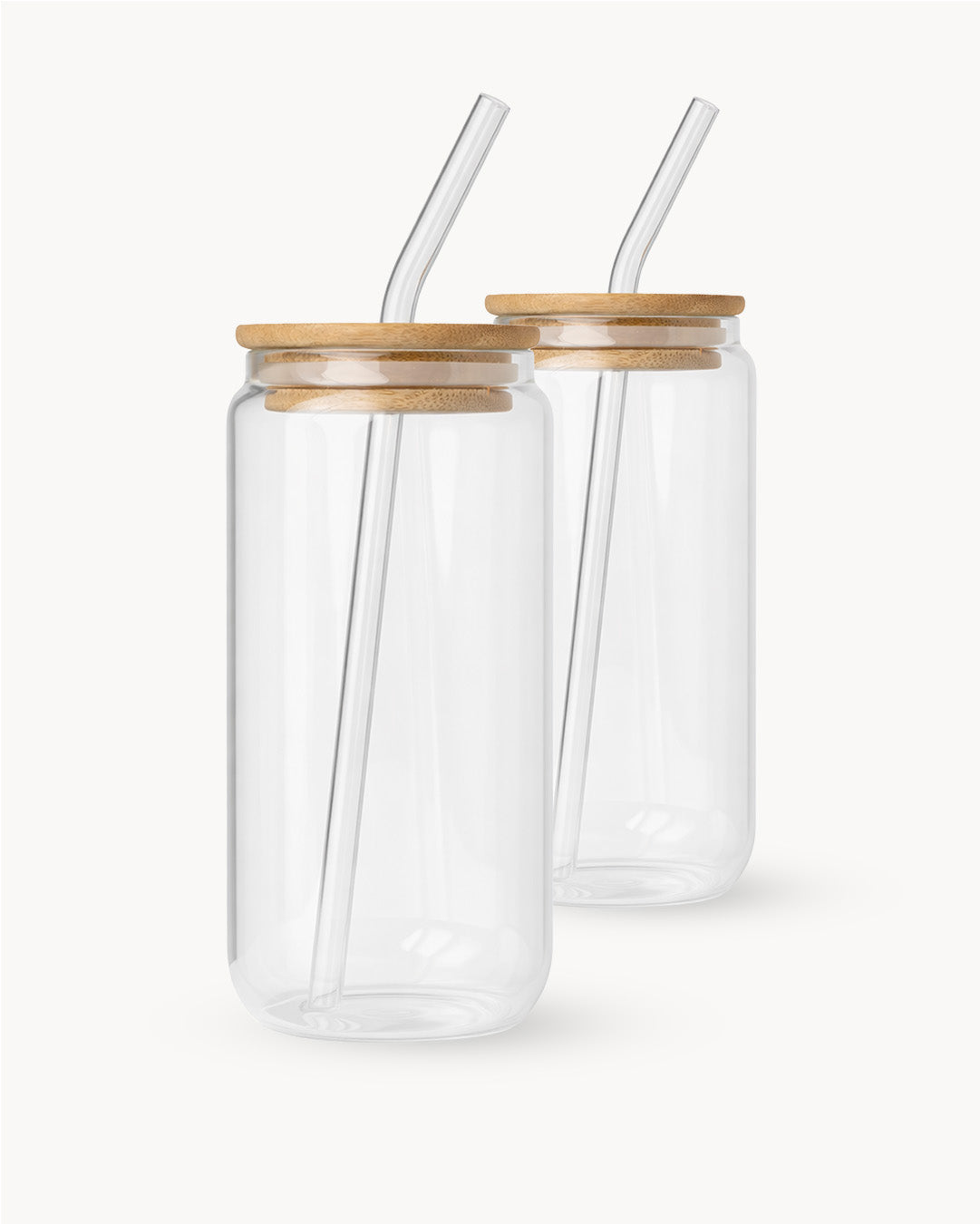 Bicchieri con coperchio in bambù e cannuccia in vetro, set da 2, 500 ml