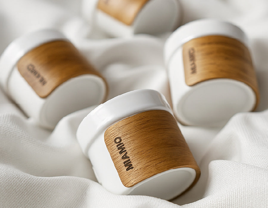 Set da 4 tazzine da caffè con fascetta in legno 100 ml