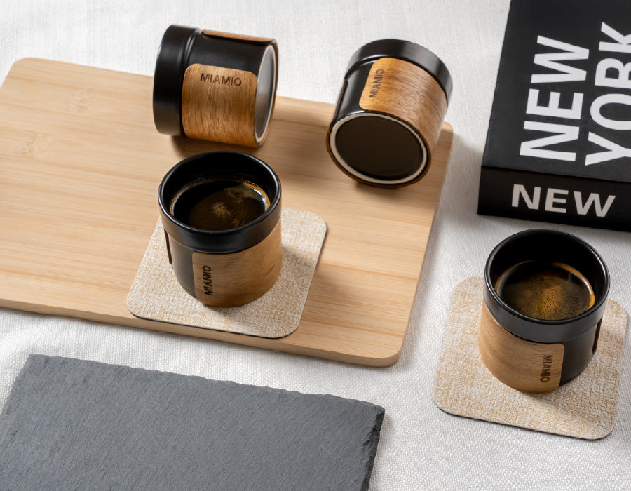 Set da 4 tazzine da caffè con fascetta in legno 100 ml